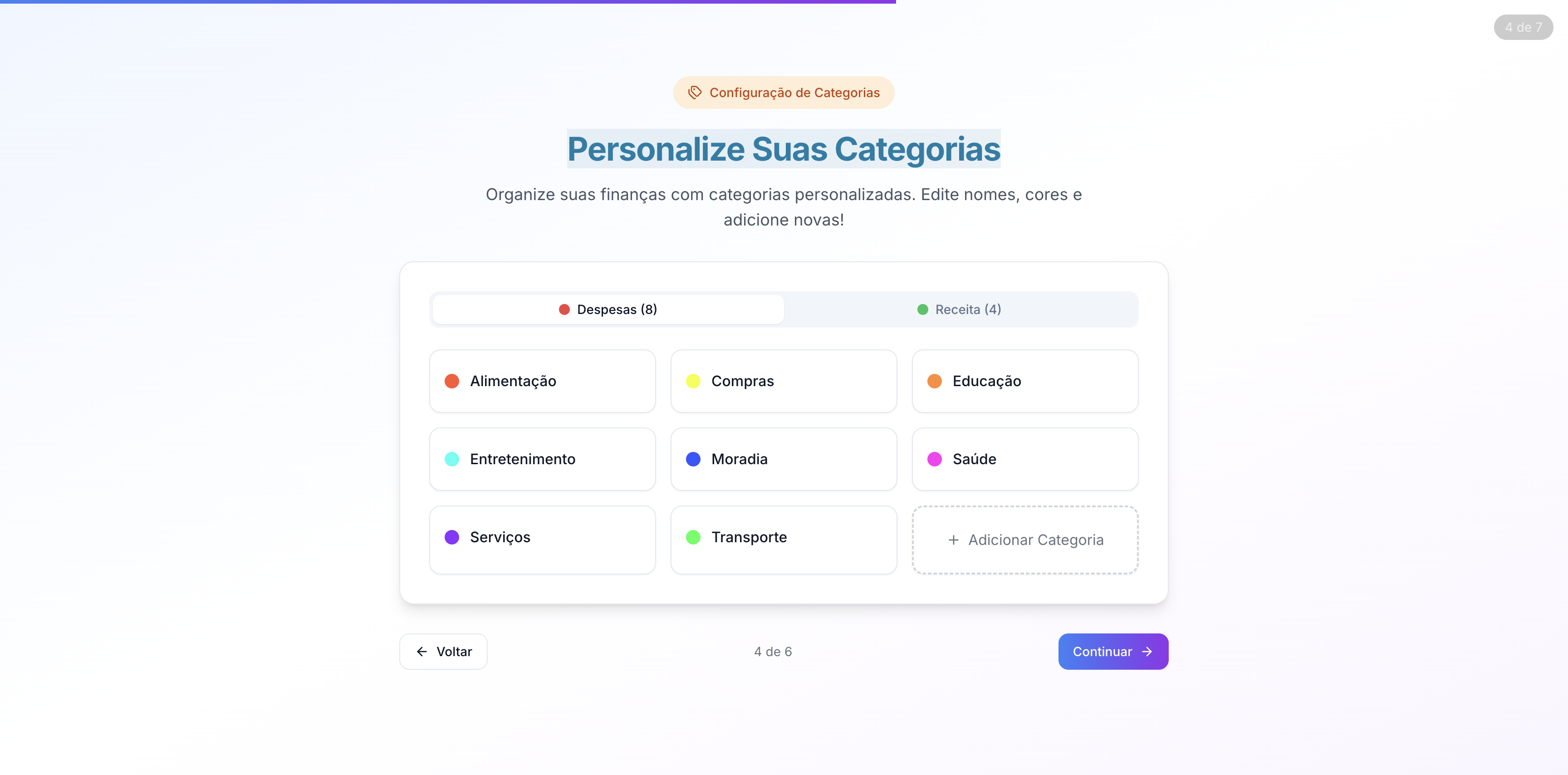 Configuração de Categorias