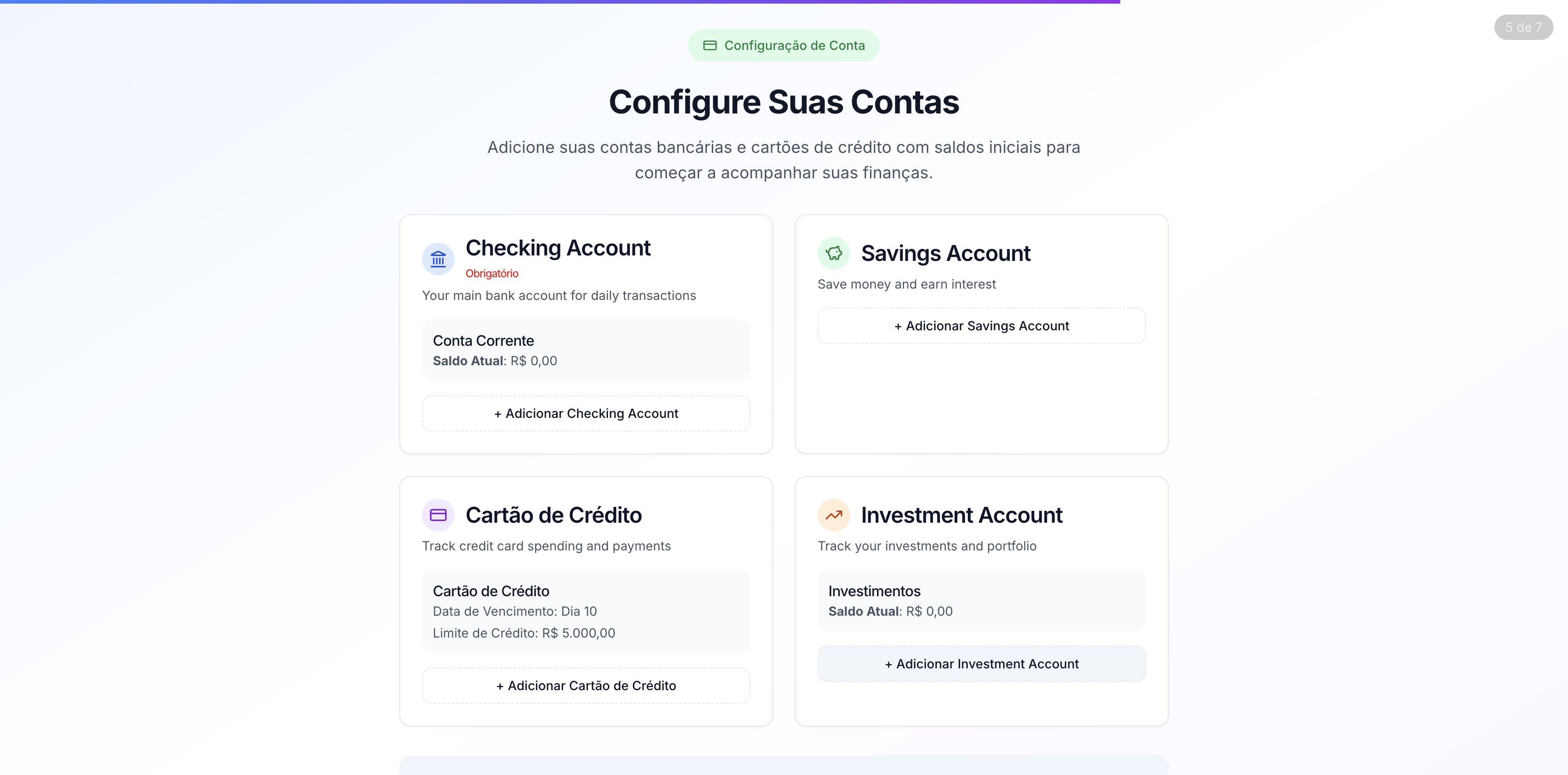Configuração de Contas
